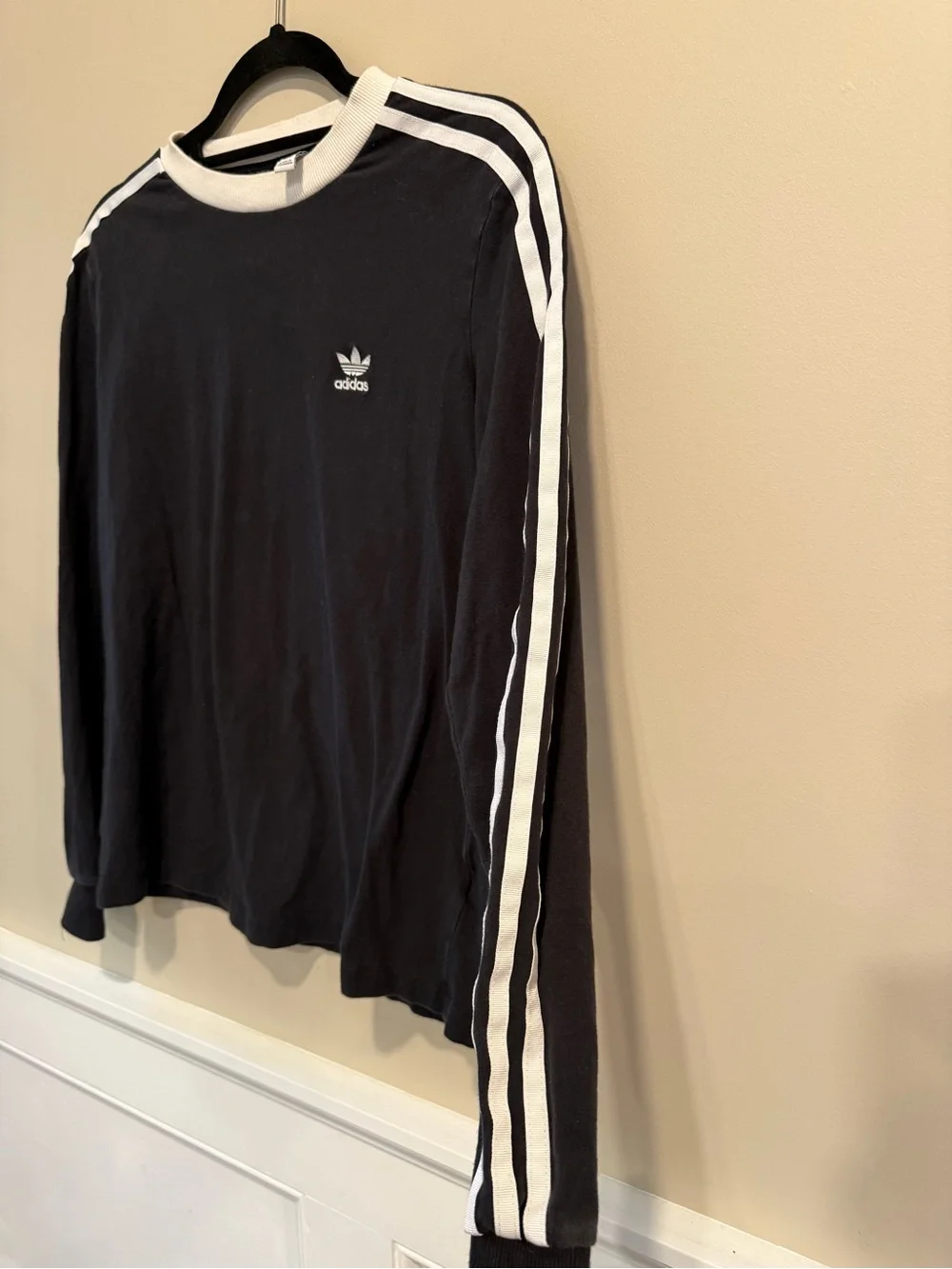 adidas classic trefoil Black Long Sleeve Tee with White Rib Collar